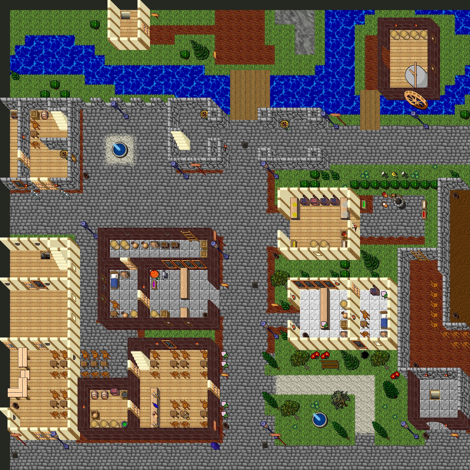 The streets and northern bridge of Thais, rendered from the local world map without character names